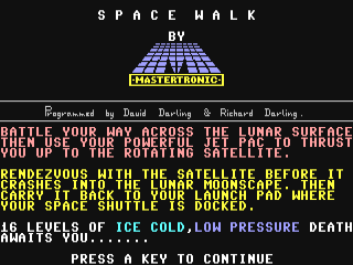Space Walk title screen for Commodore 64